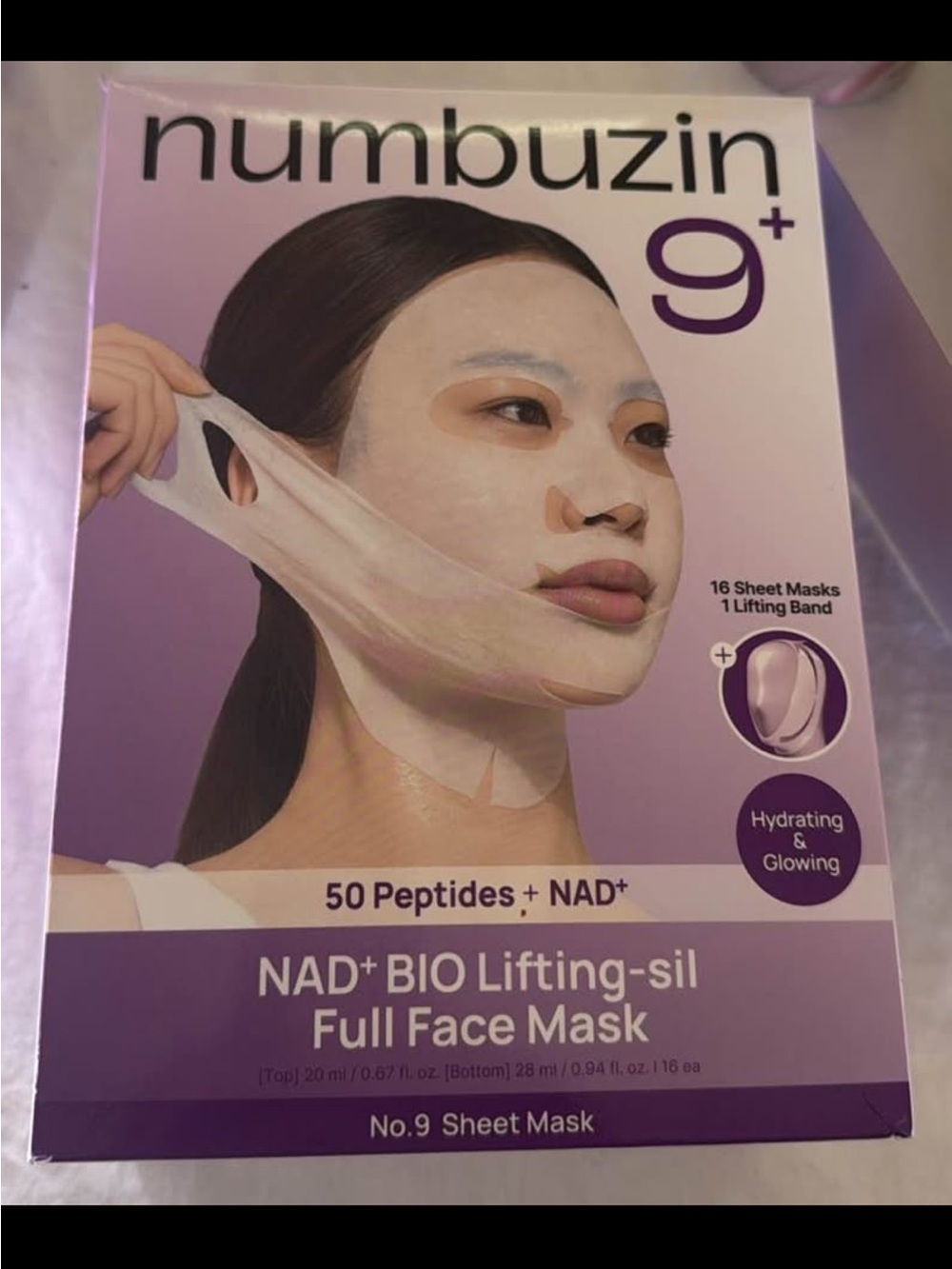 numbuzin No.9 NAD+ BIO Lifting-sil Full Face Mask 16 Sheets + Lifting Band New